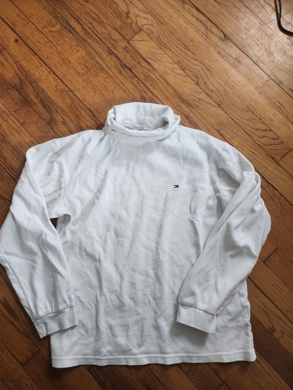 Tommy Hilfiger White Cotton Turtleneck Tee with Signature Flag Detail